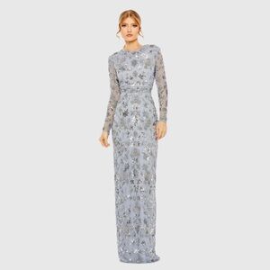 MAC DUGGAL
Blue High Neck Long Sleeve Embellished Column Gown